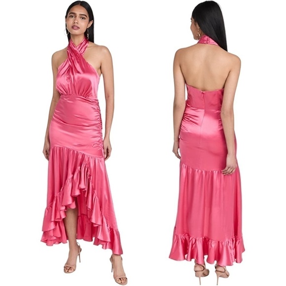 Cinq à Sept Arianna Silk Ruffle Midi Dress Pink Candy Size 6 NWT - Picture 1 of 9